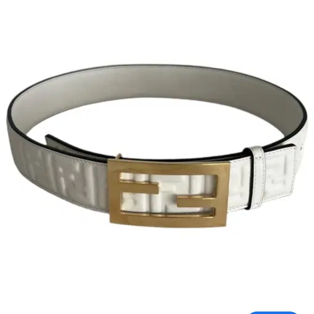 100% Authentic Fendi White Leather Puffy FF Logo Monogram Belt